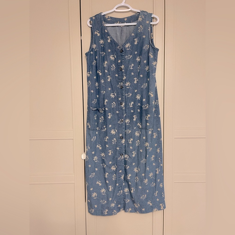 Vintage 90’s Leigh Morgan Cotton Denim Button Down Sleeveless Maxi Dress